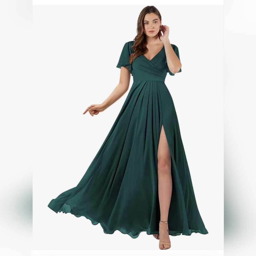 SEIM Women's flutter sleeve Bridesmaid dress, color Peacock, size 16